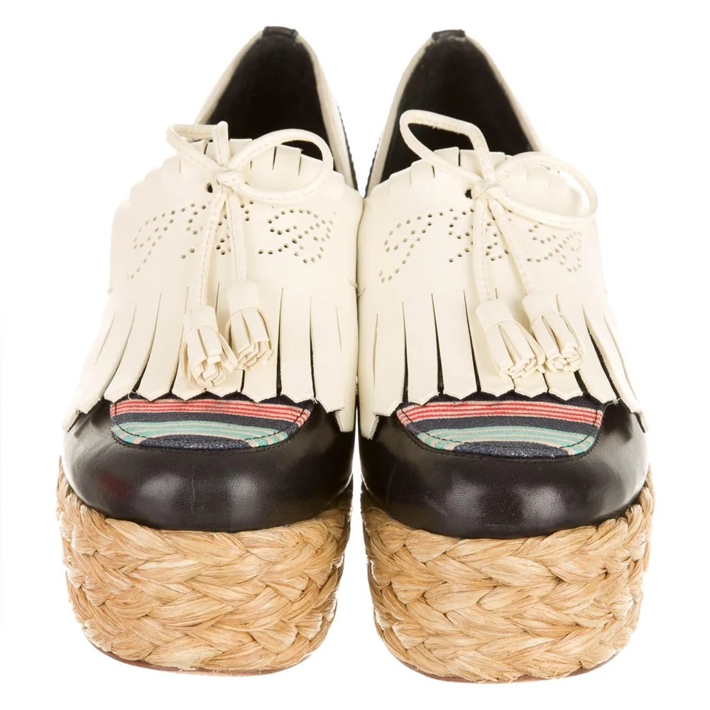 Tory Burch Two-Tone Fringe Espadrille Platform Loafers